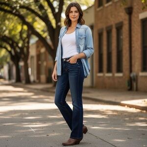 LEVEL 99 DISTRESSED DARK WASH BOOT CUT WOMENS JEANS SIZE 28